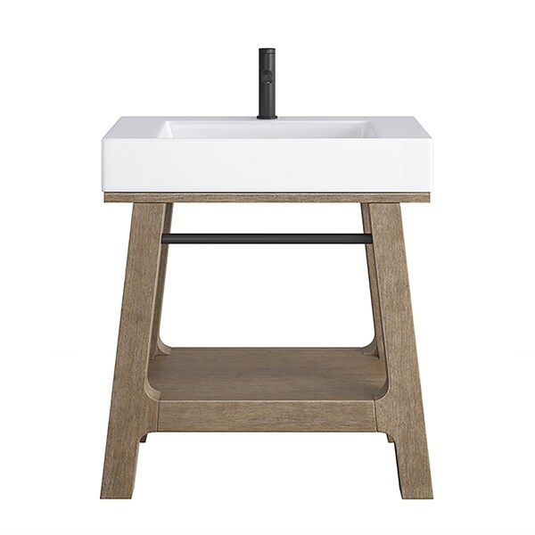 James Martin Vanities Auburn 31.5in Single Sink Console, Weathered Timber w/ Glossy White Mineral Composite Stone Top 165-V31.5-WTB-GW - main